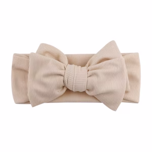 Beige geribbelde baby newborn haarband met grote strik
