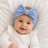 Blauw geribbelde baby newborn haarband met grote strik