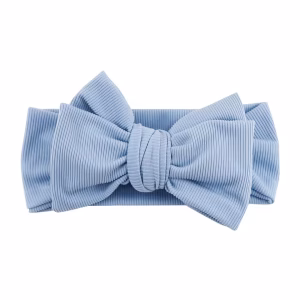 Blauw geribbelde baby newborn haarband met grote strik