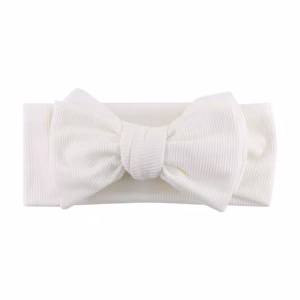 Wit geribbelde baby newborn haarband met grote strik